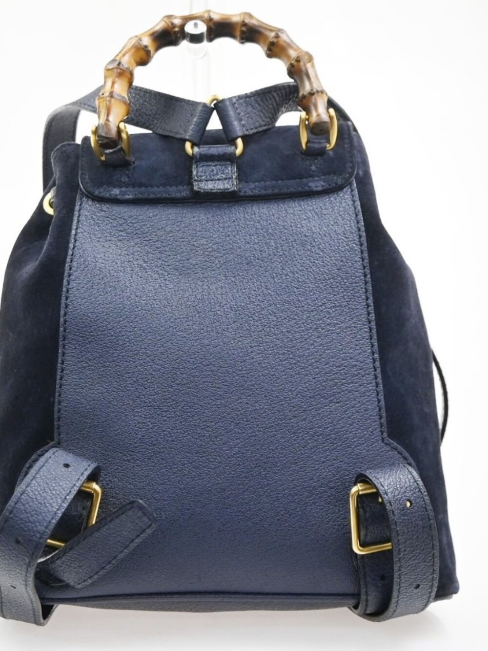 GUCCI Bamboo Logo 2way Back Pack Bag Suede Leather Navy Blue GHW Italy 38MA494 - Picture 3 of 16